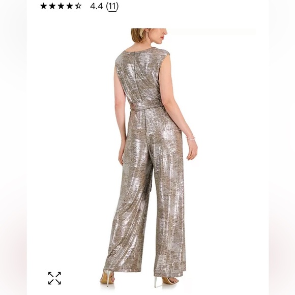 Connect women’s OVERSIZED METALLIC jumpsuit LIQUID stretch gold blk WIDE LEG Sm - Picture 3 of 16